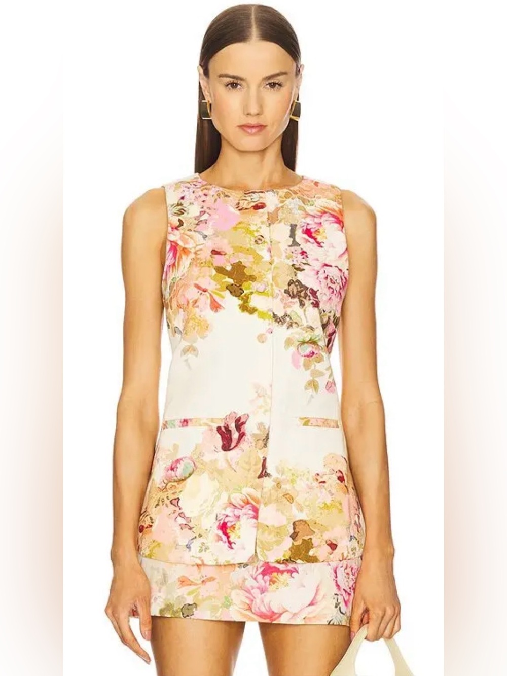 HEMANT & NANDITA Floral Waistcoat and Mini Skirt Set, Off White Mix (Small)